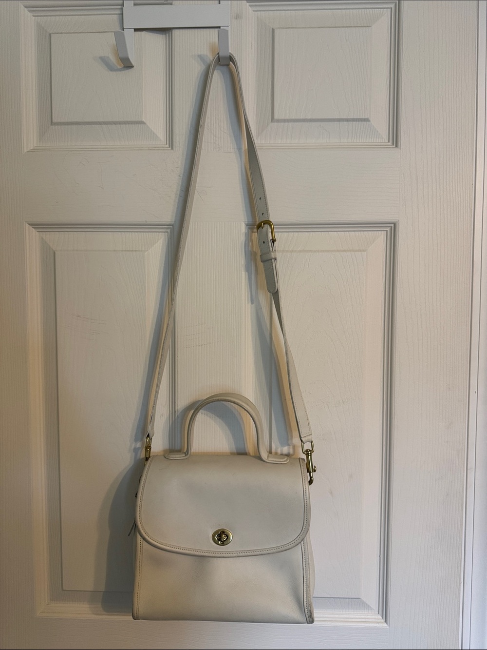 Coach White Leather Crossbody Satchel with Top Handle